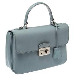 Pre Owned Prada Light Blue Saffiano Leather Sound Top Handle Bag