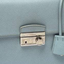 Pre Owned Prada Light Blue Saffiano Leather Sound Top Handle Bag