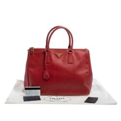 Pre Owned Prada Red Saffiano Lux Leather Large Double Zip Tote