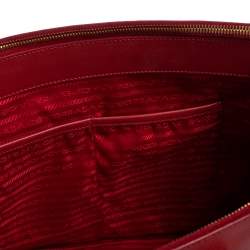 Pre Owned Prada Red Saffiano Lux Leather Large Double Zip Tote