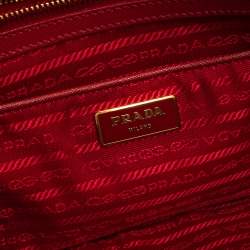 Pre Owned Prada Red Saffiano Lux Leather Large Double Zip Tote