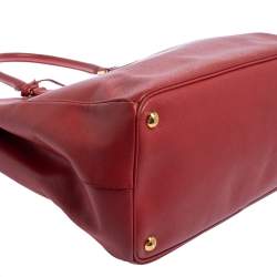 Pre Owned Prada Red Saffiano Lux Leather Large Double Zip Tote