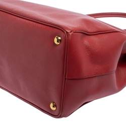 Pre Owned Prada Red Saffiano Lux Leather Large Double Zip Tote