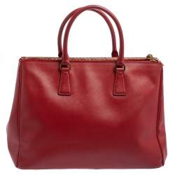 Pre Owned Prada Red Saffiano Lux Leather Large Double Zip Tote