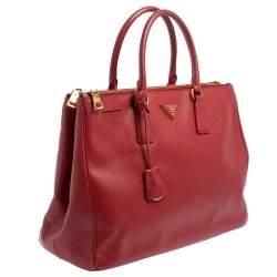 Pre Owned Prada Red Saffiano Lux Leather Large Double Zip Tote