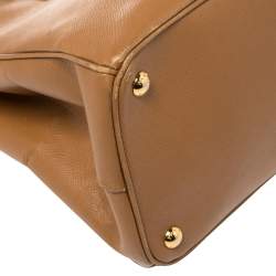 Pre Owned Prada Tan Saffiano Lux Leather Medium Galleria Double Zip Tote