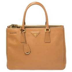 Pre Owned Prada Tan Saffiano Lux Leather Medium Galleria Double Zip Tote