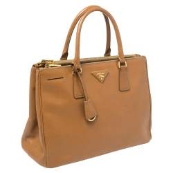 Pre Owned Prada Tan Saffiano Lux Leather Medium Galleria Double Zip Tote