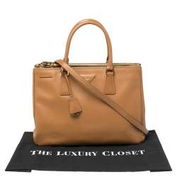 Pre Owned Prada Tan Saffiano Lux Leather Medium Galleria Double Zip Tote