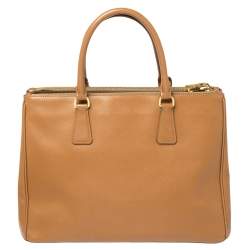 Pre Owned Prada Tan Saffiano Lux Leather Medium Galleria Double Zip Tote