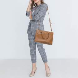 Pre Owned Prada Tan Saffiano Lux Leather Medium Galleria Double Zip Tote