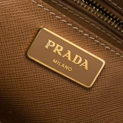 Pre Owned Prada Tan Saffiano Lux Leather Medium Galleria Double Zip Tote