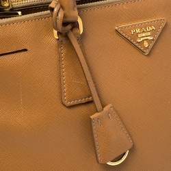 Pre Owned Prada Tan Saffiano Lux Leather Medium Galleria Double Zip Tote