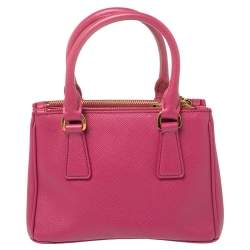 Pre Owned Prada Fuchsia Saffiano Lux Leather Micro Galleria Tote