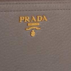 Pre Owned Prada Taupe Leather Zip Around Wallet