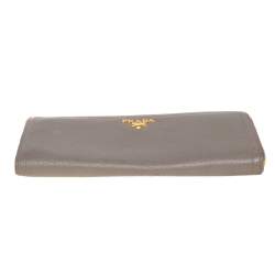 Pre Owned Prada Taupe Leather Zip Around Wallet