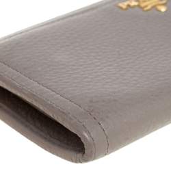 Pre Owned Prada Taupe Leather Zip Around Wallet