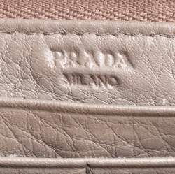 Pre Owned Prada Taupe Leather Zip Around Wallet