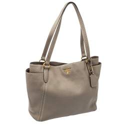 Pre Owned Prada Taupe Vitello Daino Leather Manici Shopper Tote