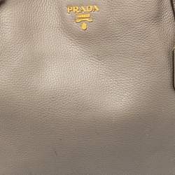 Pre Owned Prada Taupe Vitello Daino Leather Manici Shopper Tote