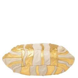 Pre Owned Prada Gold/Beige Stripe Leather Hobo