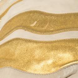 Pre Owned Prada Gold/Beige Stripe Leather Hobo