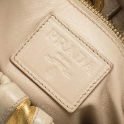 Pre Owned Prada Gold/Beige Stripe Leather Hobo