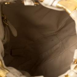 Pre Owned Prada Gold/Beige Stripe Leather Hobo