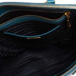 Pre Owned Prada Green Saffiano Lux Leather Medium Double Zip Tote