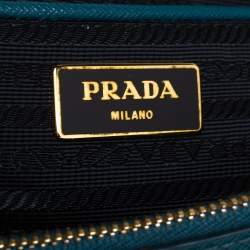 Pre Owned Prada Green Saffiano Lux Leather Medium Double Zip Tote