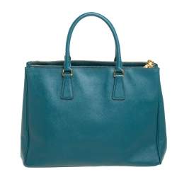 Pre Owned Prada Green Saffiano Lux Leather Medium Double Zip Tote