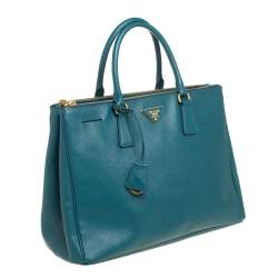 Pre Owned Prada Green Saffiano Lux Leather Medium Double Zip Tote