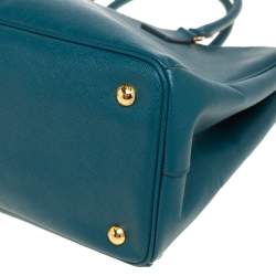 Pre Owned Prada Green Saffiano Lux Leather Medium Double Zip Tote