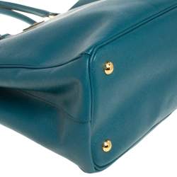 Pre Owned Prada Green Saffiano Lux Leather Medium Double Zip Tote