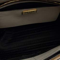 Pre Owned Prada Black/White Saffiano Lux Leather Medium Galleria Tote