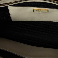 Pre Owned Prada Black/White Saffiano Lux Leather Medium Galleria Tote