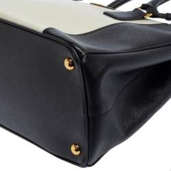 Pre Owned Prada Black/White Saffiano Lux Leather Medium Galleria Tote