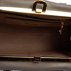 Pre Owned Prada Grey Saffiano Lux Leather Pyramid Frame Satchel