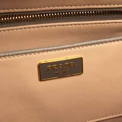 Pre Owned Prada Grey Saffiano Lux Leather Pyramid Frame Satchel