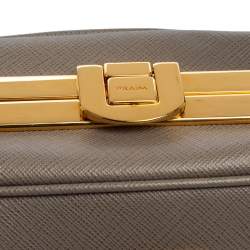 Pre Owned Prada Grey Saffiano Lux Leather Pyramid Frame Satchel