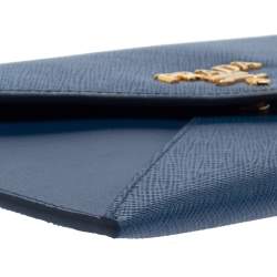 مملوكة مسبقًا Prada Blue Saffiano Leather Envelope Wristlet Clutch 