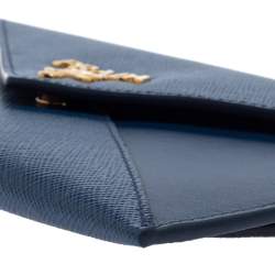 مملوكة مسبقًا Prada Blue Saffiano Leather Envelope Wristlet Clutch 