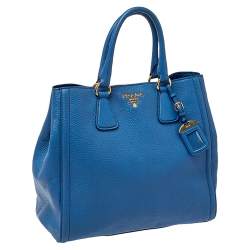 مملوكة مسبقًا Prada Blue Vitello Daino Leather Tote
