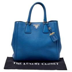 مملوكة مسبقًا Prada Blue Vitello Daino Leather Tote