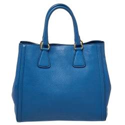 مملوكة مسبقًا Prada Blue Vitello Daino Leather Tote