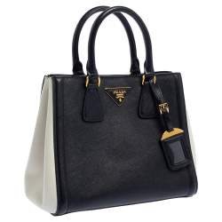 Prada Black/White Saffiano Lux Leather Tote Prada | The Luxury Closet