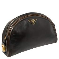 Pre Owned Prada Ombre Black Vitello Vintage Leather Large Dome Clutch
