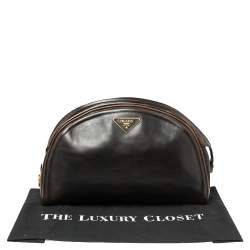 Pre Owned Prada Ombre Black Vitello Vintage Leather Large Dome Clutch