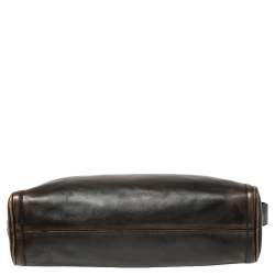 Pre Owned Prada Ombre Black Vitello Vintage Leather Large Dome Clutch