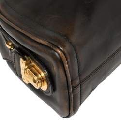 Pre Owned Prada Ombre Black Vitello Vintage Leather Large Dome Clutch